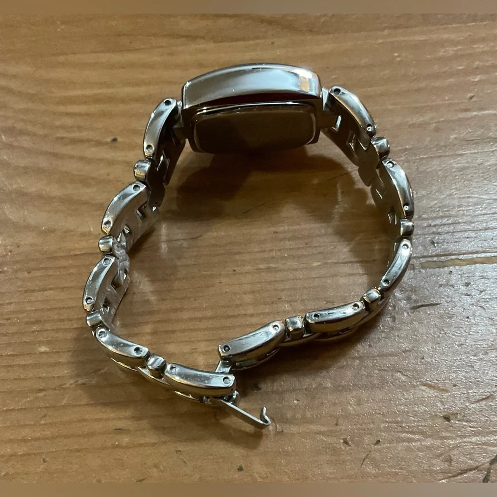 Disney: Mickey Mouse black dial ladies bracelet link silver quartz wrist watch.